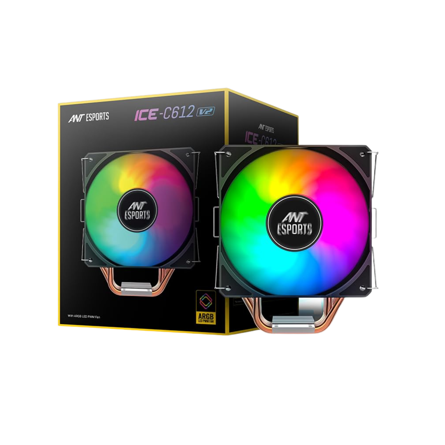 Ant Esports ICE-C612 V2 ARGB CPU Cooler Support Intel LGA1200, LGA115X, LGA20XX, LGA1366, LGA1700 and AMD FM1, FM2, FM2+, AM2, AM2+, AM3, AM3+, AM4, AM5 - Image 1